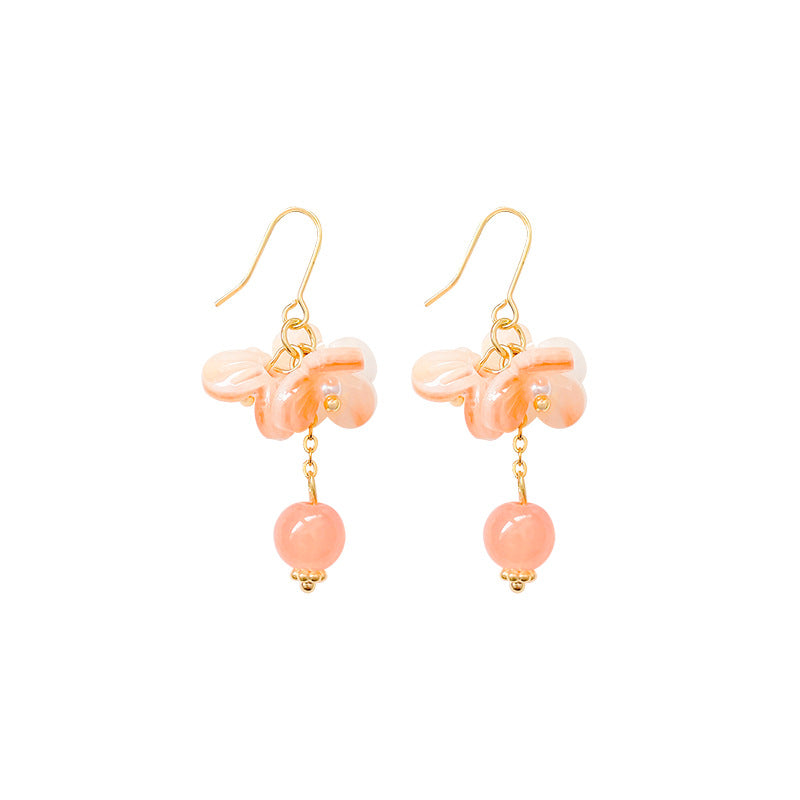 Aiguille argentée Boucles d'oreilles de fleur de bol orange vibrant rétro pour femmes