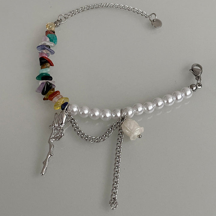 Bracelet de perle de rose de couture de gravier colorée