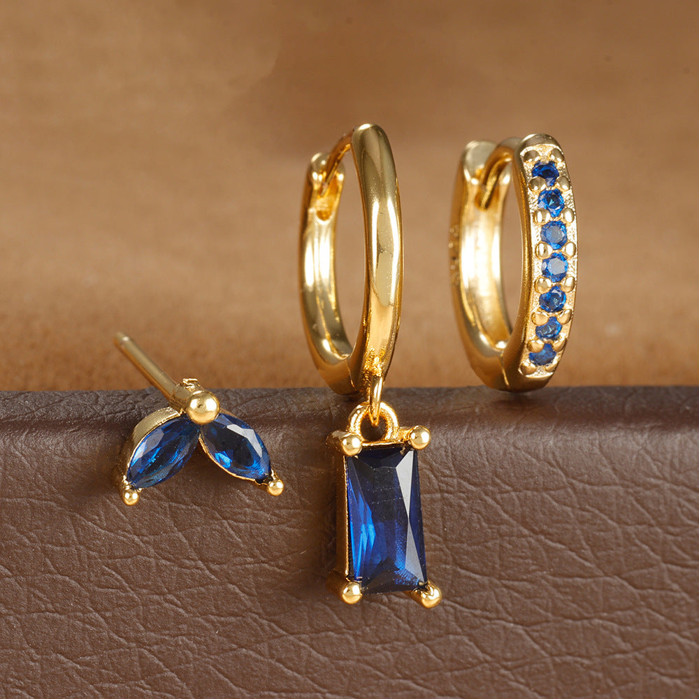 Rectangular Zircon Earrings Brass Gold-plated Micro-inlaid