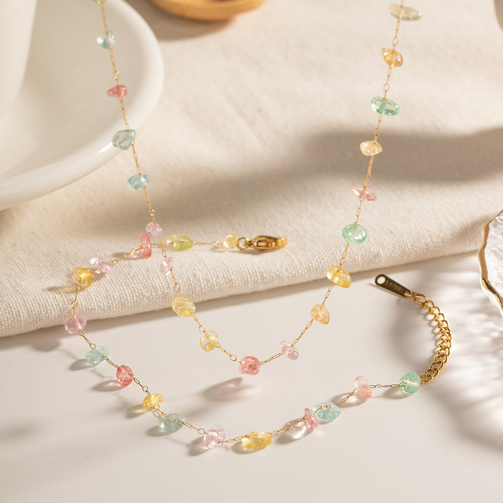 Nische bunte Naturstein -Perlen -Halskette Frauenmode