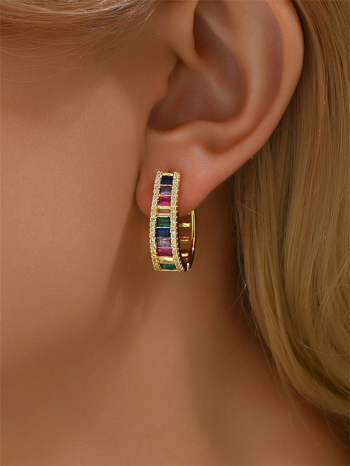 Modefärgstark zirkongeometriska örhängen för kvinnor