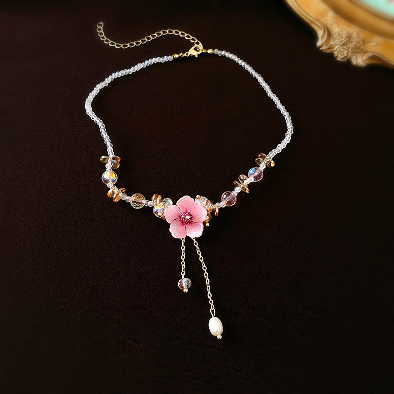 Collier de glace de perle de fleur de diamant en cristal femelle
