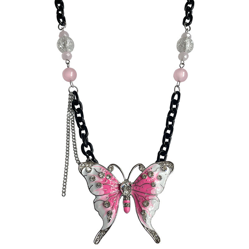 Collar de cadena negra de mariposa rosa europea y americana