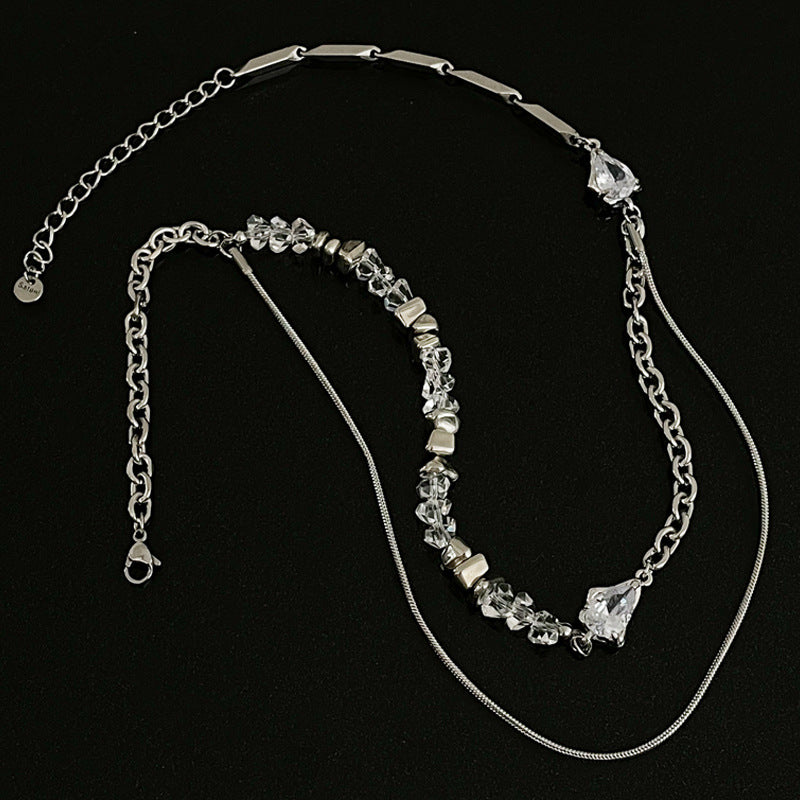 Niche Design Crystal Stitching Double-layer Necklace