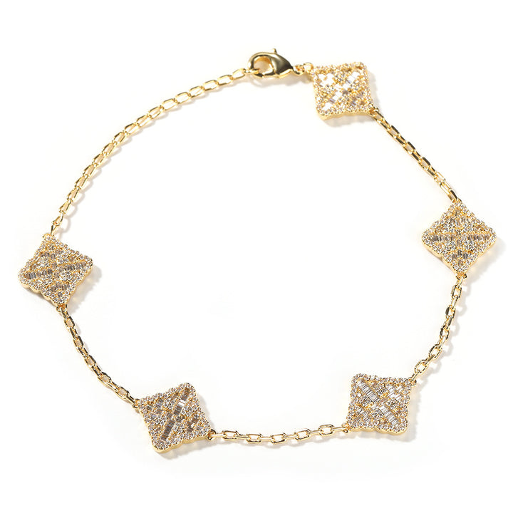 Glücks vier Blattklee Armband Girls Hochwertige goldene leichte Luxus-Minderheit Kupfer Diamant