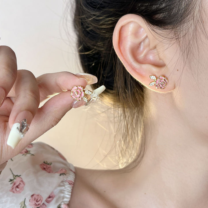 Mikroinlagd Zircon Rose Ear Stud and Ring