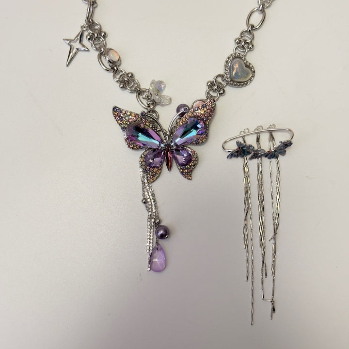 Jewelry Heavy Industry Purple Butterfly Necklace