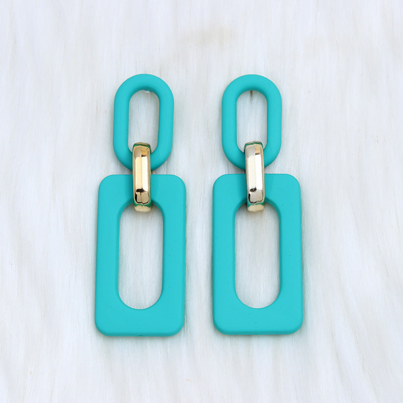 Rectangular Hollow Out Stitching Acrylic Earrings Retro