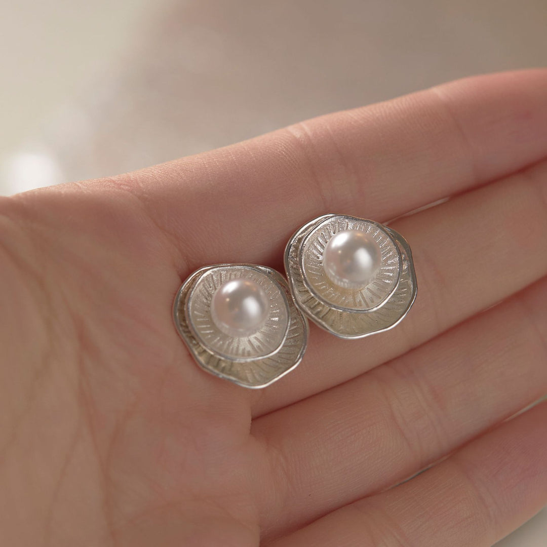 Simple Pearl Frosted Silver Niche Design Stud Earrings