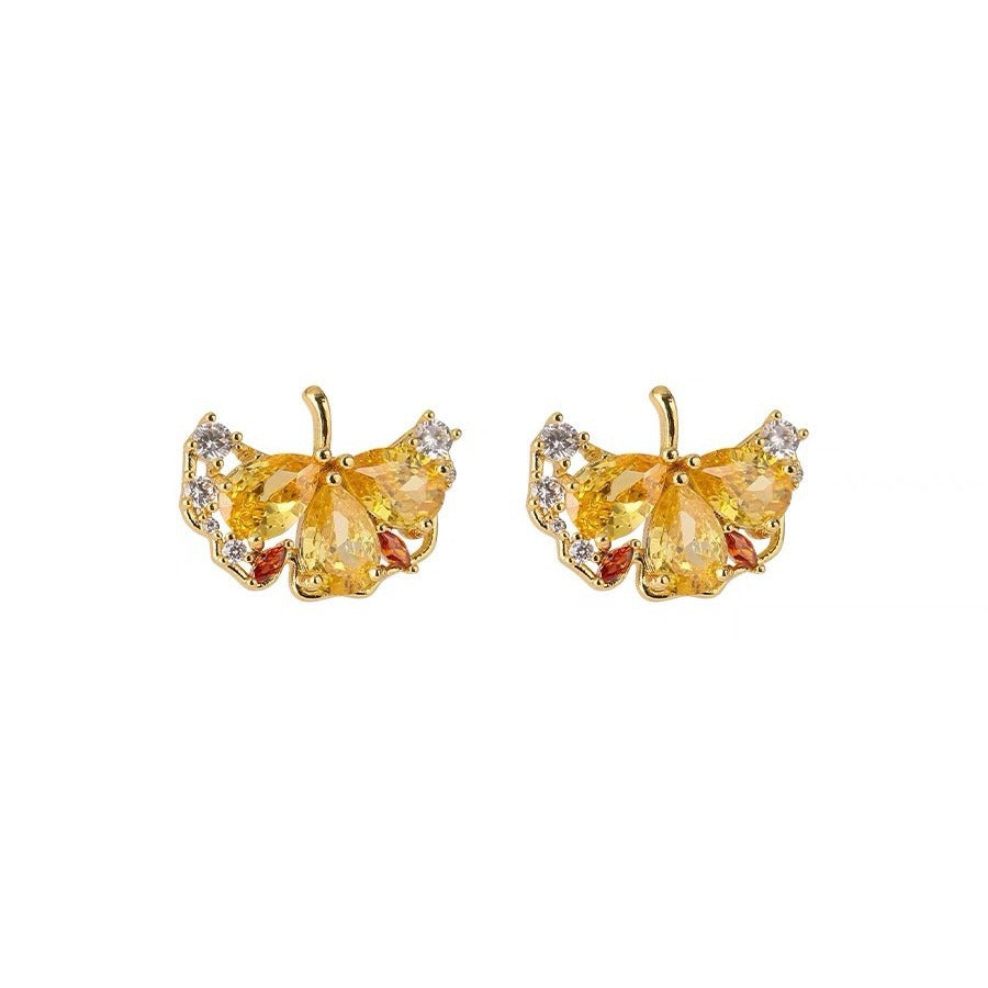 Ginkgo duille duilleog Studs zircon cluaise cluaise