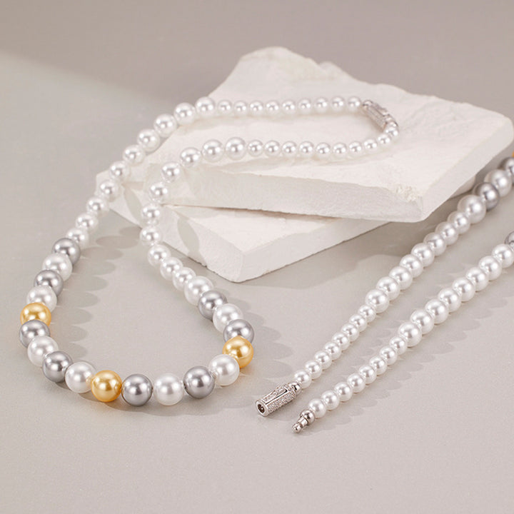 Gemischte Farbschale Perlen Leichte Luxusschnalle Perlen Halskette 925 Sterling Silber Nische Advanced Lock