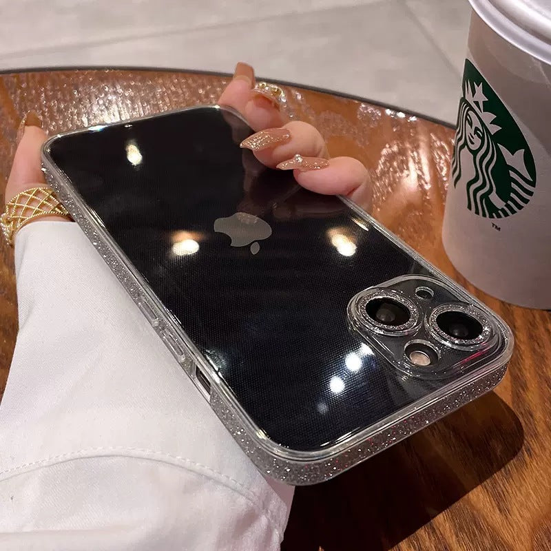 Glitter Frame Phone Case Transparent och Creative Mirror Glass Protective Cover