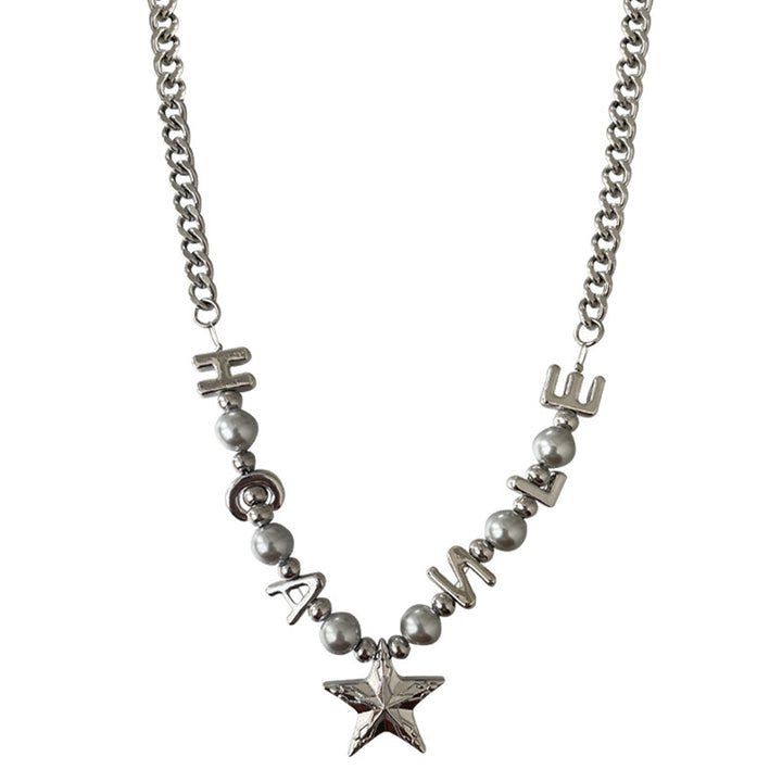 Fünf-Punkte-Sternbuchstaben Perlennähte Halskette