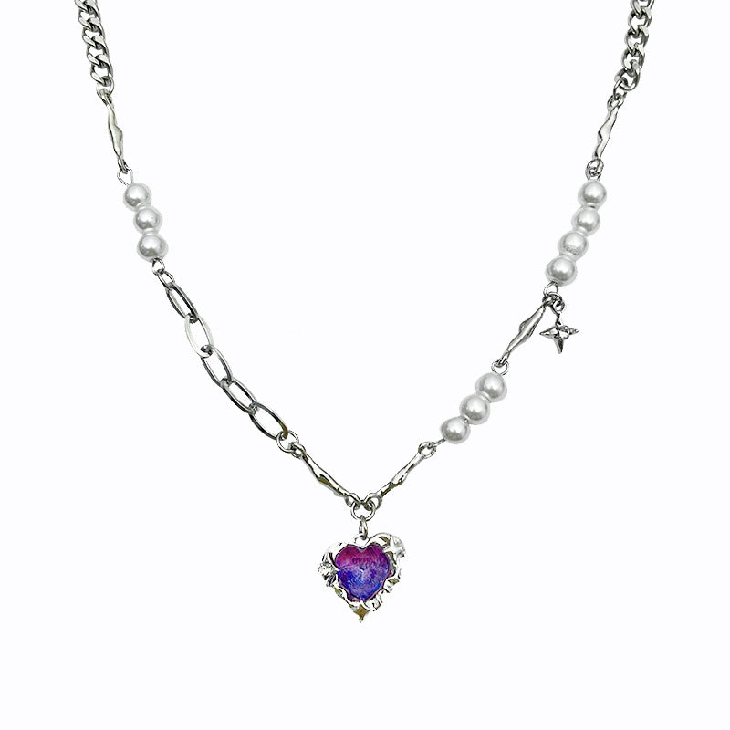 Lila gyémánt szív alakú többrészes gyöngy nyaklánc nőknek könnyű luxus