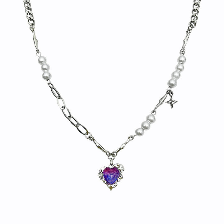 Collier de perles multiples en forme de cœur en diamant violet pour les femmes luxe léger