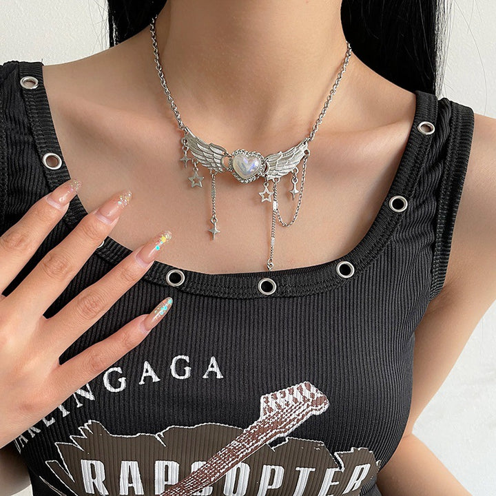 Heart Wings Stitching XINGX Tassel Necklace