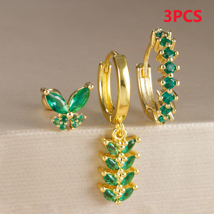 Ear Clip Creative Leaves Trendy Female Color Zircon