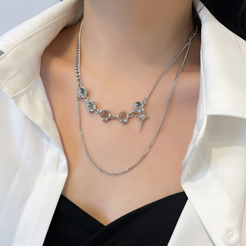 Süßes cooles heißes Mädchen leichte Luxus transparent runde Perlen Sticken Asterismus Halskette
