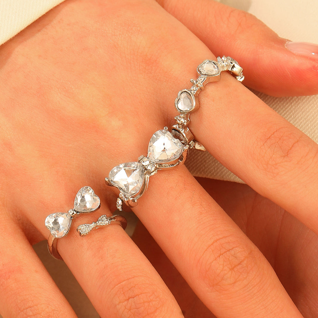 Love Heart Bow Tie Tre-Piece Ring Set Women