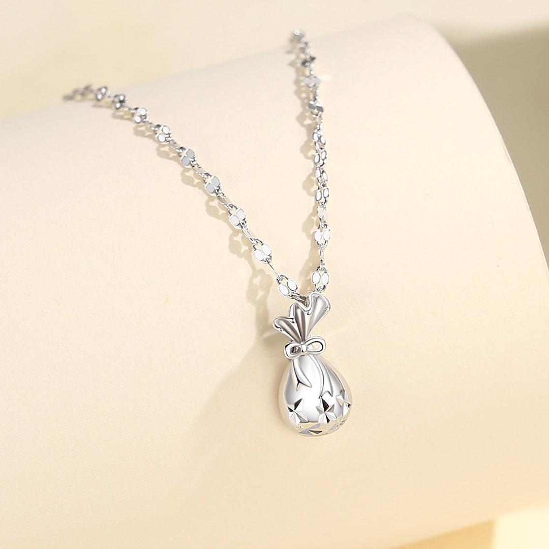 S999 Pure Silver Small Chinese Character Fu Bag Sterling Silver Necklace Chinese Jewelry