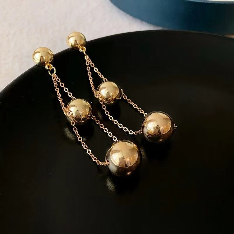 Koreaanse stijl gepersonaliseerde metalen kralen Tassel oorbellen lang
