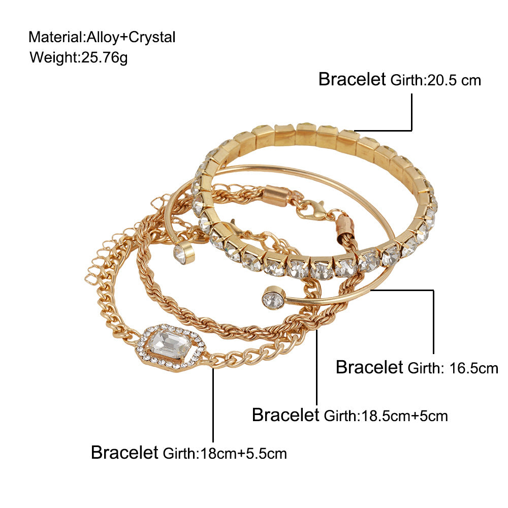 Bijoux de mode 4 PCS Bracelet en cristal Set Bohemian Design for Women Luxury Luxury Twisted Cuff Chains Bijoux Bijoux Accessoires
