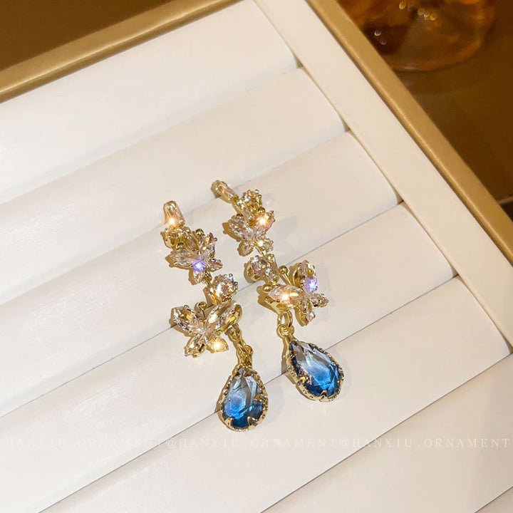 Silbernadel Zirkon Schmetterling Wassertropfen Ohrringe Mode Quasten Design Ohrringe