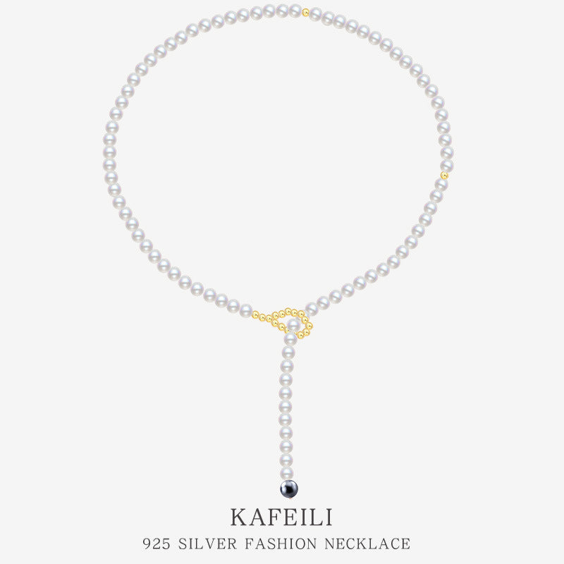 925 Серебряное серебро Простые высококлассные ожерелье женского пола Shijia Shell Pearls Special Interest Design подтягивание