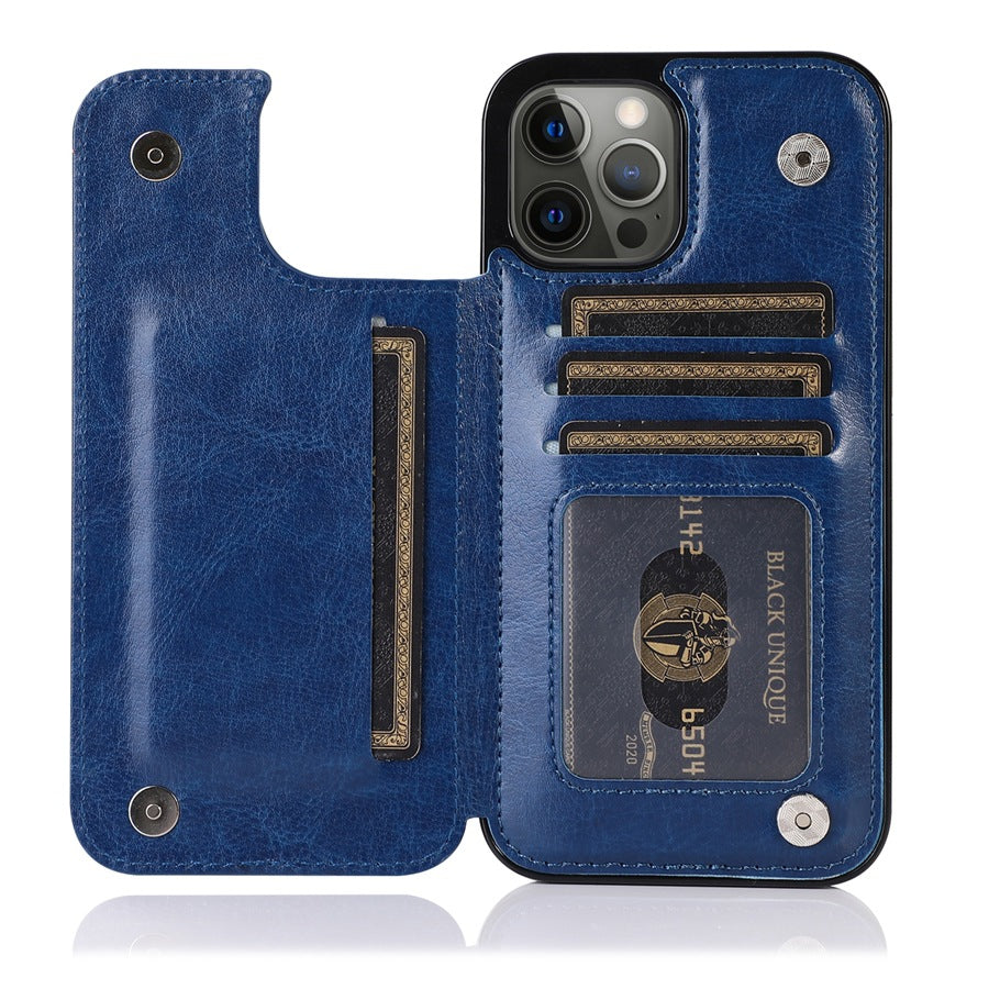 Solid Color Double Buckle Mobile Phone Leather Case