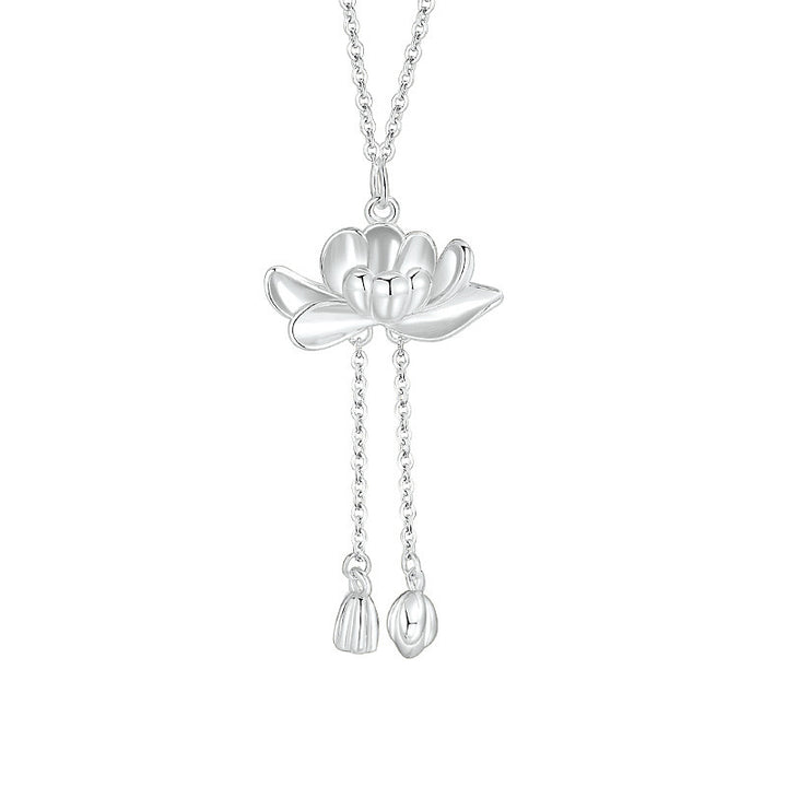 S925 Pure Silver Two Shihuan Lotus Lotus Tassel Ожерелье Женские Древние хорошие вещи