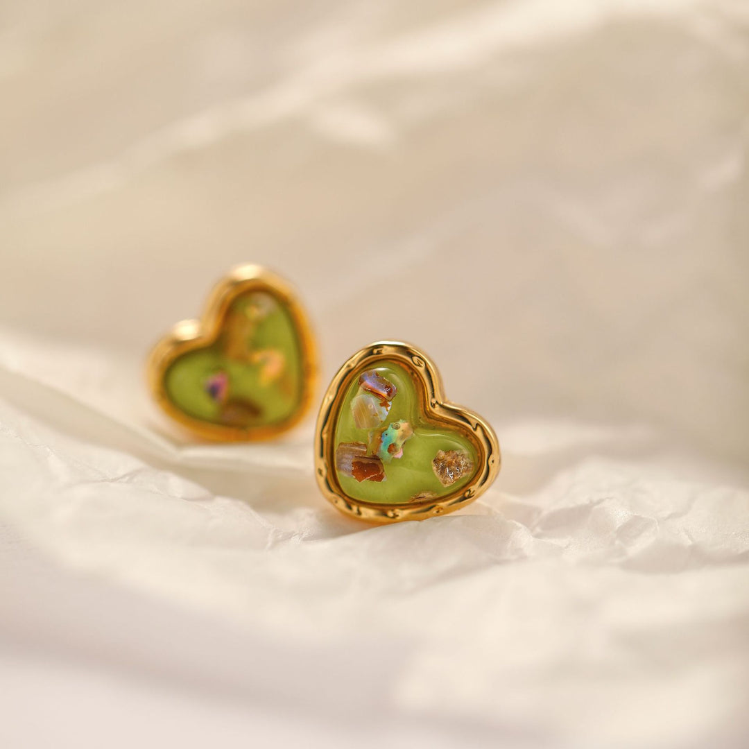 Super Fairy Small Light Green Love Heart Stud Earrings
