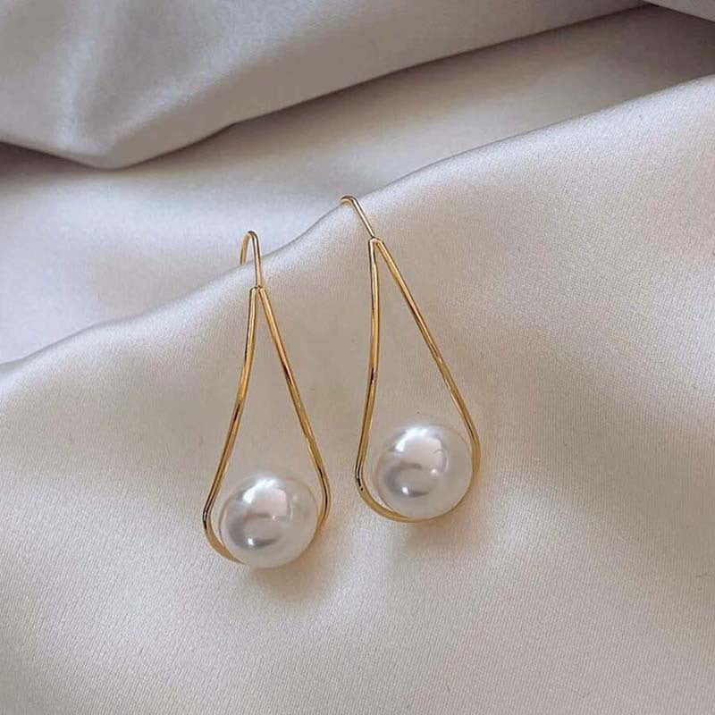 Simple Design Hollow Water Drops Pearl Earrings For Women