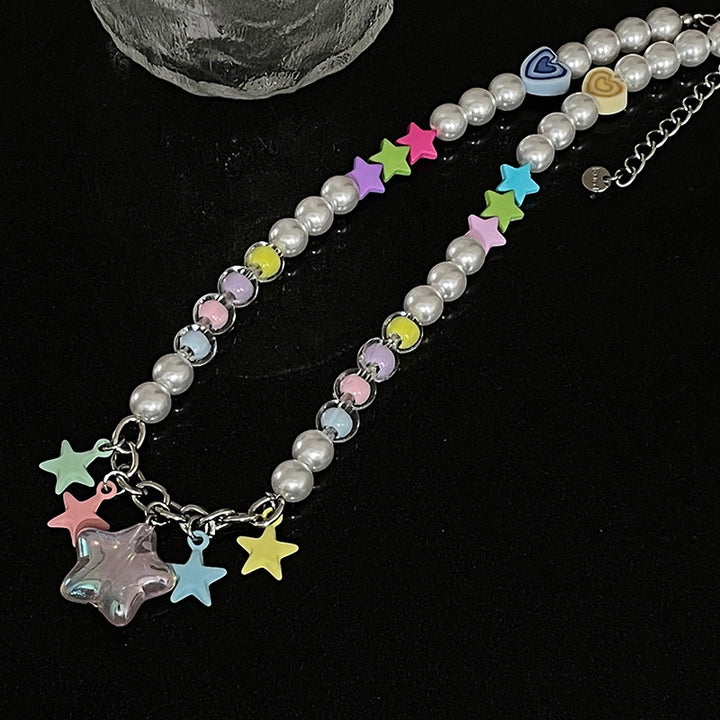 Colorful Five-pointed Star Stitching Pearl Necklace