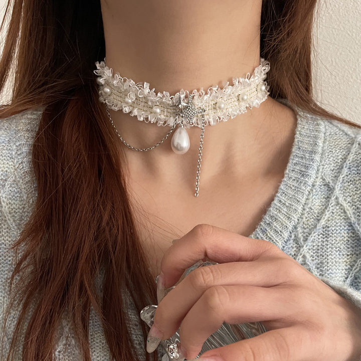 White Lace Asterism Pearl Tassel Necklace