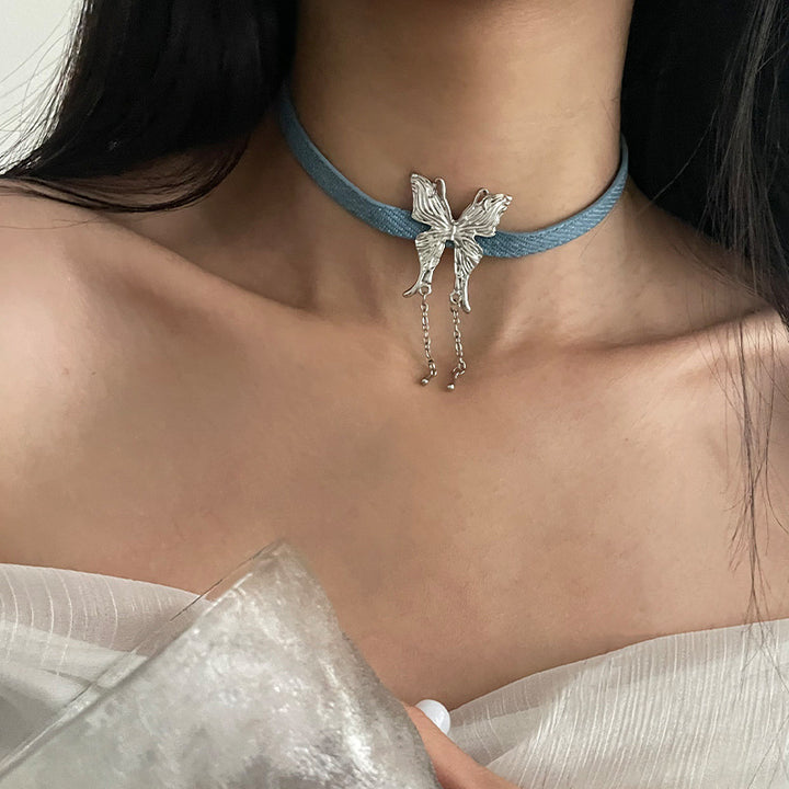 Blue Collar Butterfly Tassel Necklace