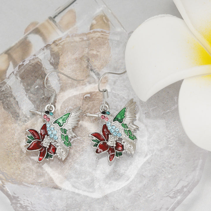Colorful Hummingbird Full Diamond Pendant Earrings