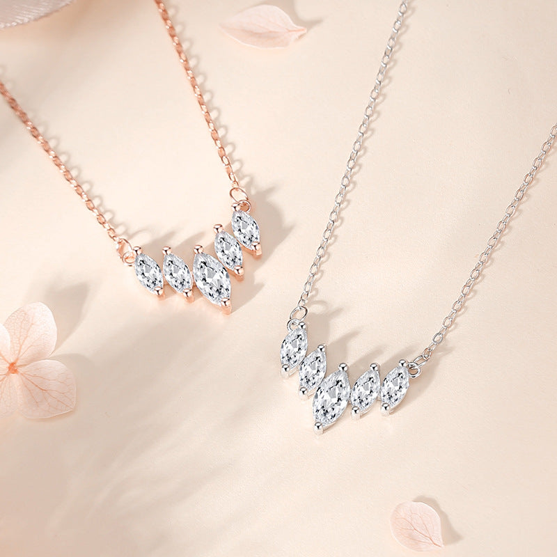 S925 Silver Small Water Drop Necklace Women's Letter V-shaped Zircon