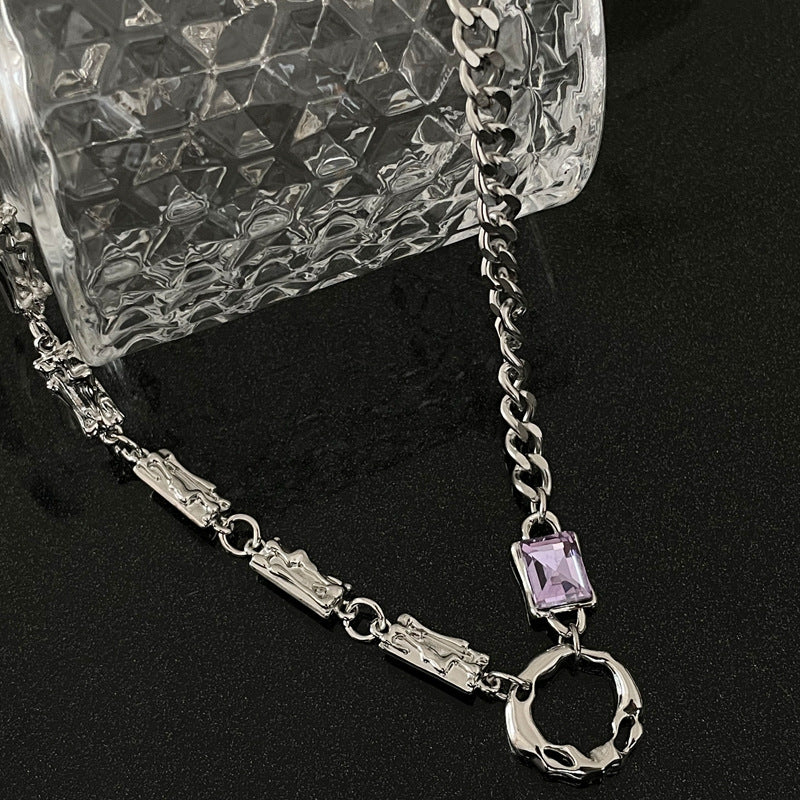 European And American Simple Purple Diamond Circle Necklace