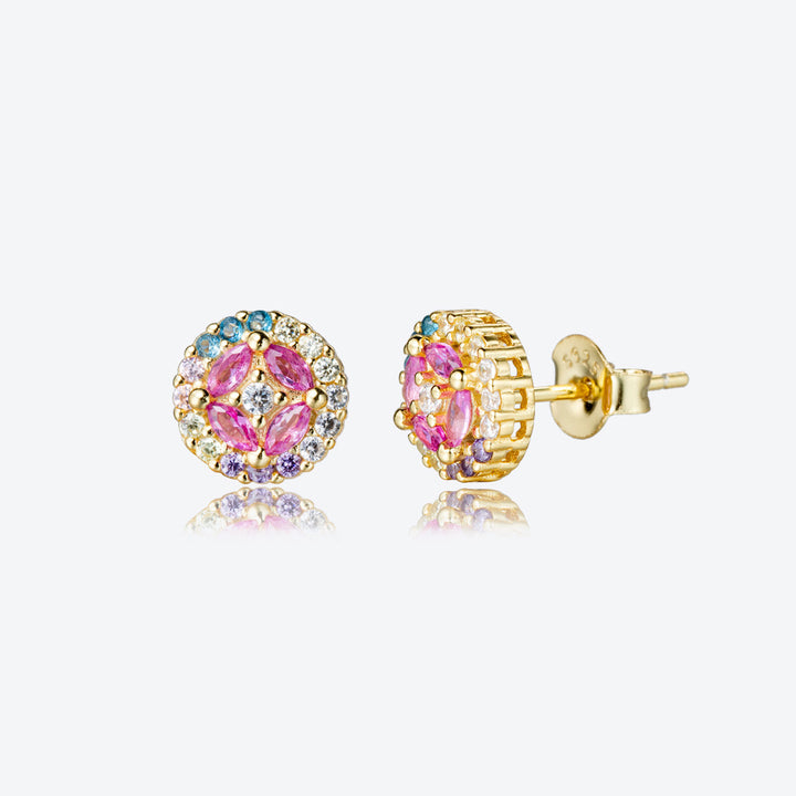 Multicolor Zircon With Diamond S925 Silver Stud Earrings