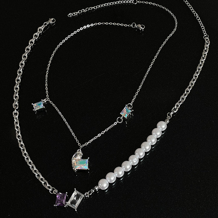 Colorful Crystals Half Love Pearl Necklace