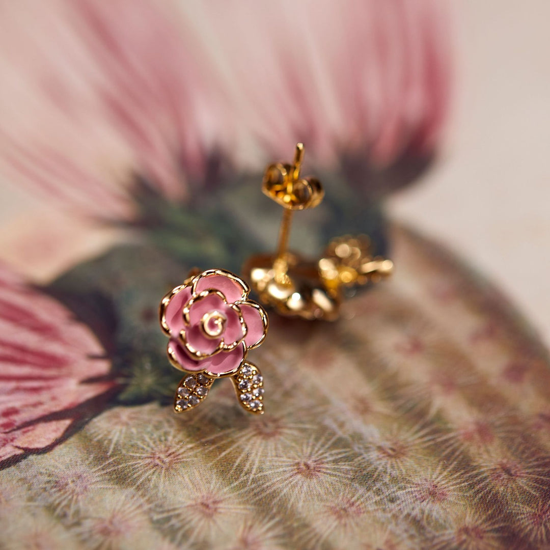 Micro Inlaid Zircon Rose Ear Stud And Ring