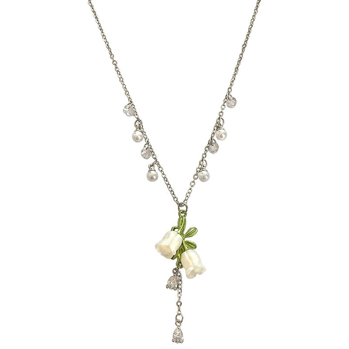 Sweet Cool White Flower Pearl Tassel Necklace