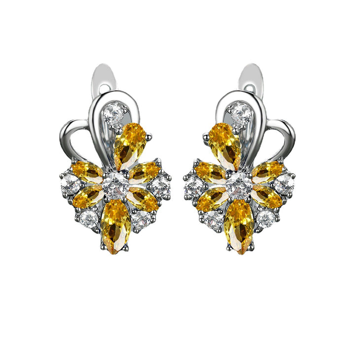 Rose Ring Colorful Flower Drop-shaped Zircon Earrings