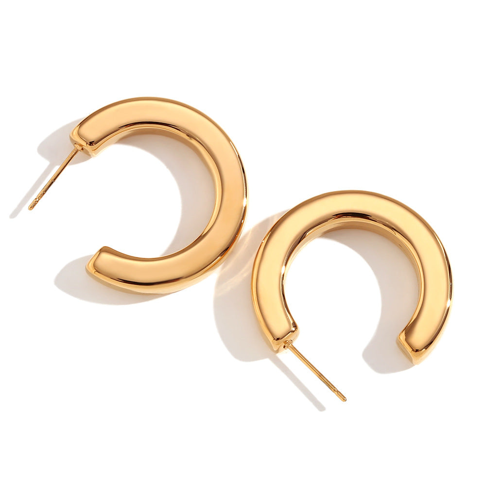 Fashion simple en acier inoxydable plaqué 18K Règle de ligne de prescription précieuse anneau d'oreille creux