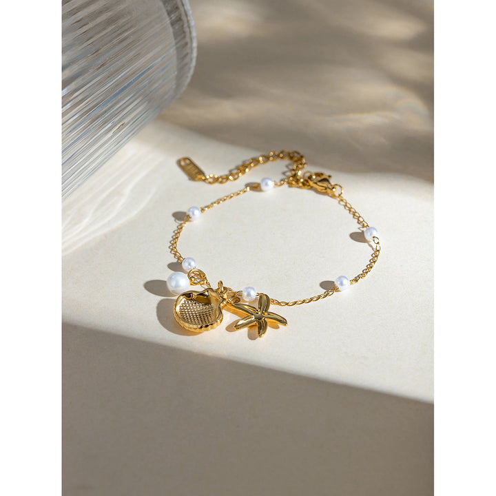 الأزياء والمجوهرات 18K الذهب الفولاذ المقاوم للصدأ اللؤلؤ سلسلة الصيف عطلة شل نجم البحر قلادة سوار
