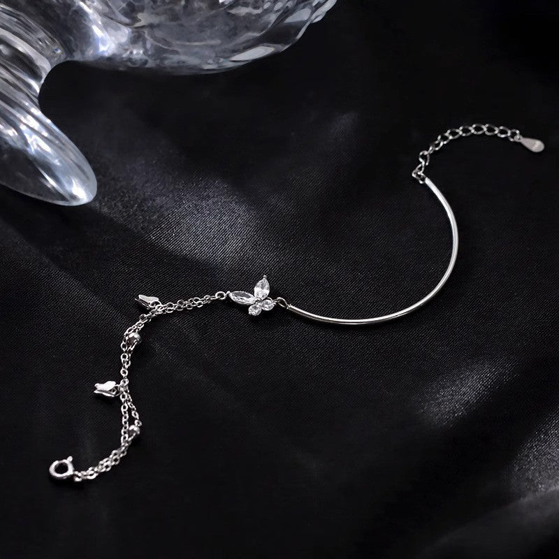S925 Sterling ezüst pillangó karkötő női ezüst tartozékok könnyű luxus kisebbségi finomság