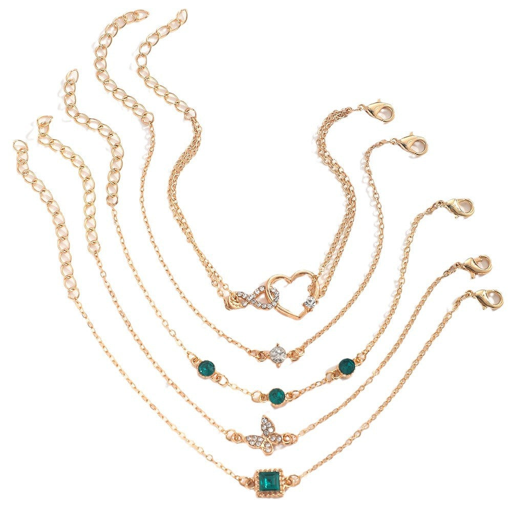 Bohemian 5pc Green Crystal Bracelets Biżuteria dla kobiet bransoletka serca