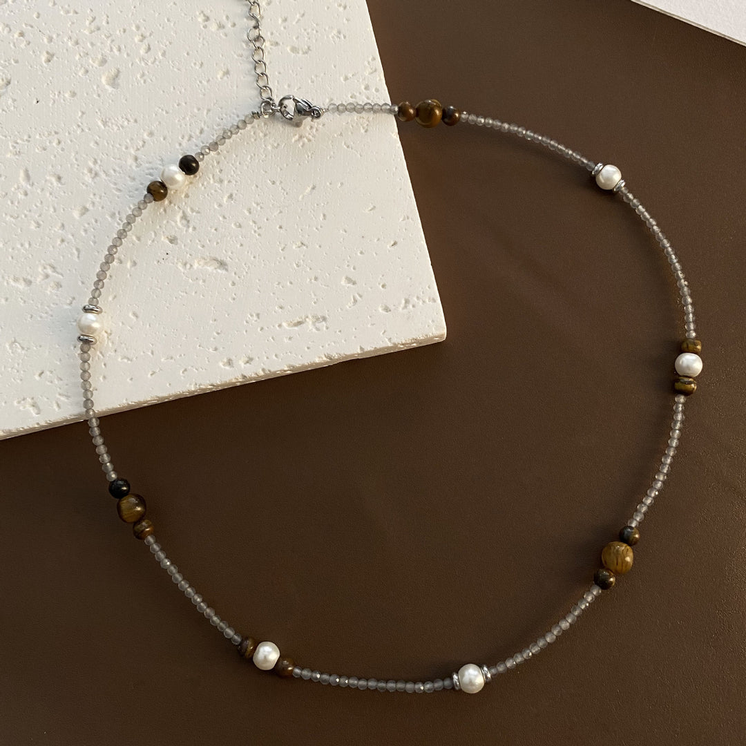 Tigereye collar de perlas con cuentas hechas a mano