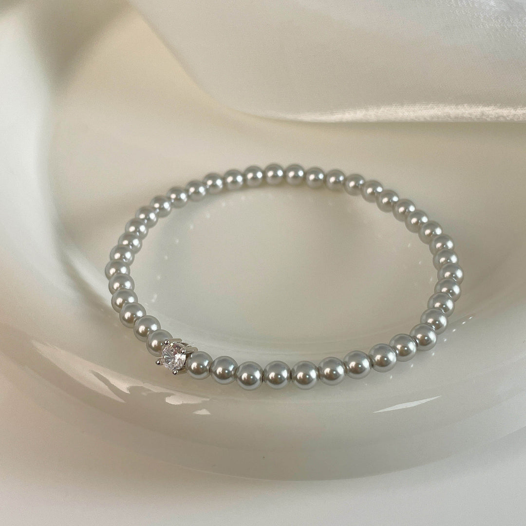 Bracelet perlé de perle de cercle parfait Silverzirconium