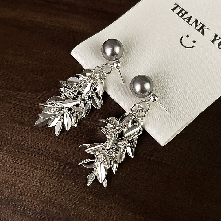 Sparkling Gray Pearl Tassel Earrings